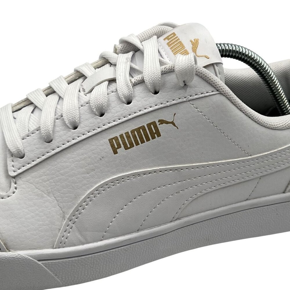 Puma Shuffle Sneaker Mens 9 Women 10.5 White Gold Logo SoftFoam Comfort Athletic - Picture 7 of 14